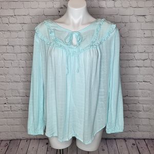 a.n.a. Baby Doll Pheasant Top with Ruffles and Tie Size M